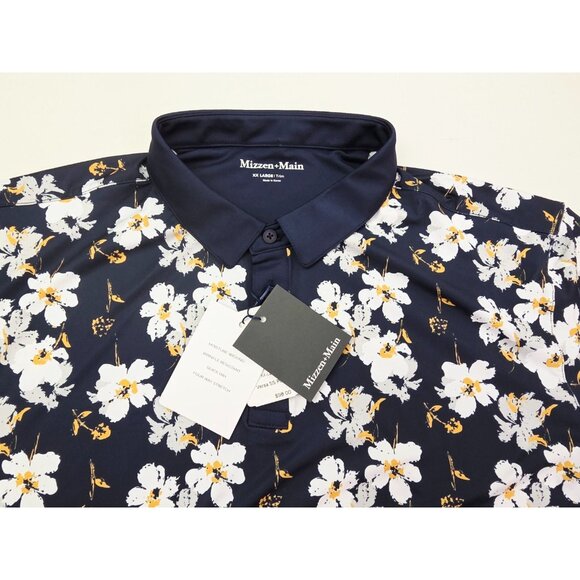 Mizzen Main Size 2XL Trim Mens Navy Floral Neck Logo Polyester Versa Polo NWT - Picture 12 of 12
